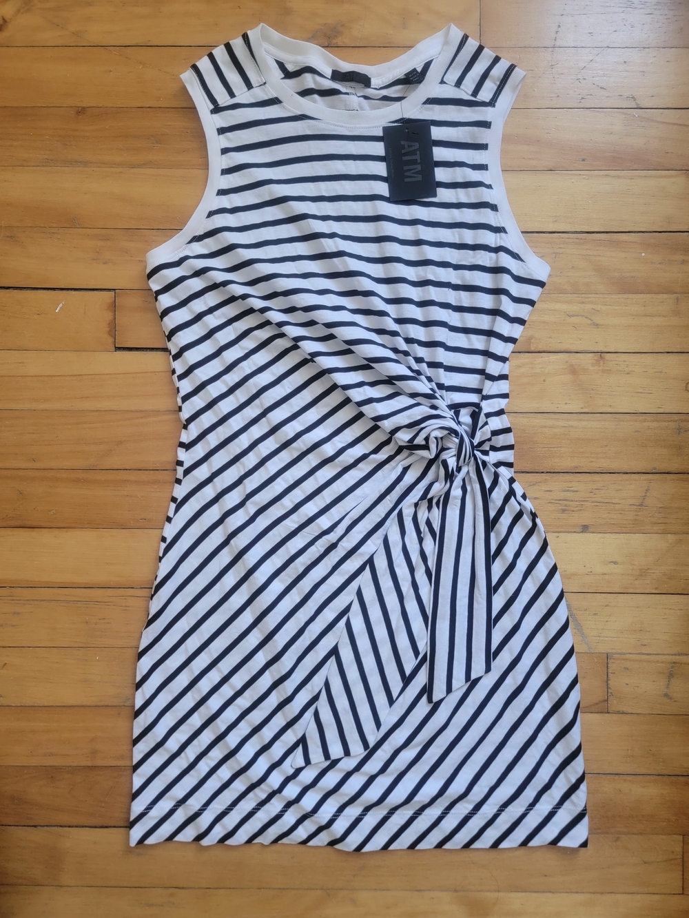 ATM Anthony Thomas Melillo Black & White Striped Tie-Waist Dress - Picture 1 of 3